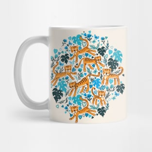 Happy Valentine Tigers with Blue Leaves and Hearts Mug